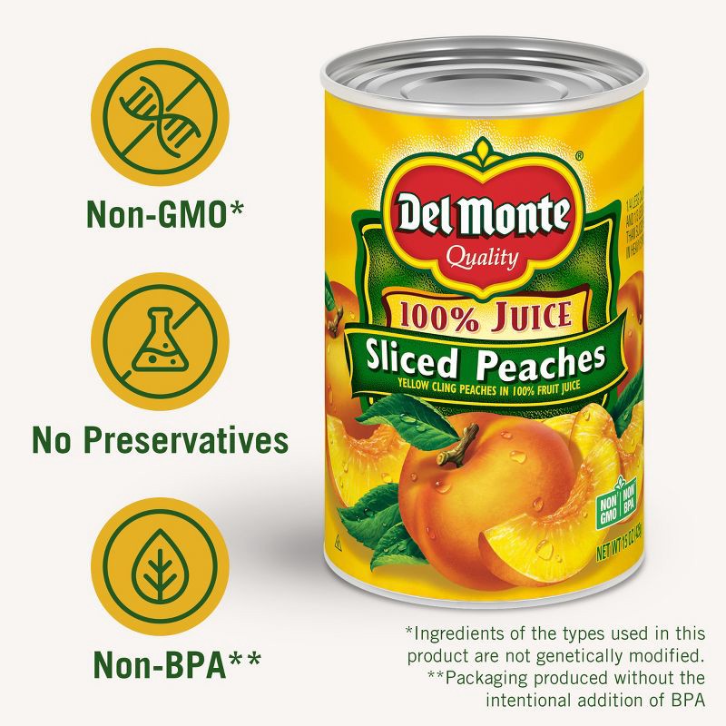 slide 2 of 6, Del Monte Yellow Cling Peach Slices in 100% Real Fruit Juice 15oz, 15 oz