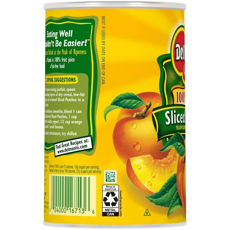 slide 4 of 4, Del Monte Yellow Cling Peach Slices in 100% Real Fruit Juice 15oz, 15 oz