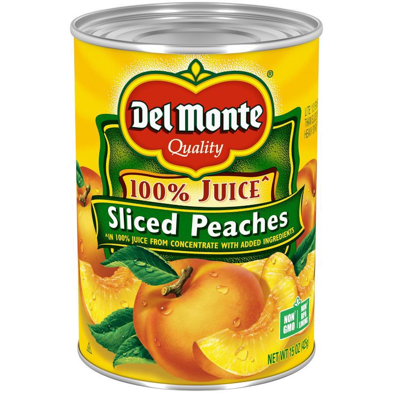 slide 1 of 6, Del Monte Yellow Cling Peach Slices in 100% Real Fruit Juice 15oz, 15 oz