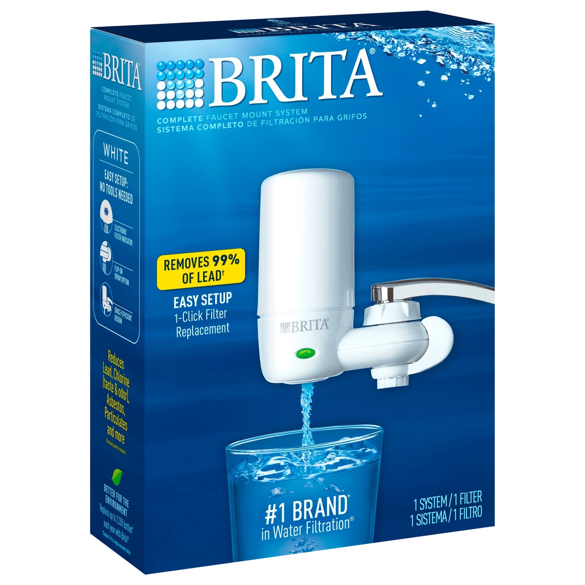 slide 7 of 9, Brita Faucet Mount System, Water Faucet Filtration System with Filter Change Reminder, Reduces Lead, Made Without BPA, Fits Standard Faucets Only, Elite Advanced, White, Includes 1 Replacement Filter, 1 ct