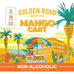 Golden Road Mango Cart Non-Alcoholic Wheat Brew, 6 Pack 12 FL OZ Cans