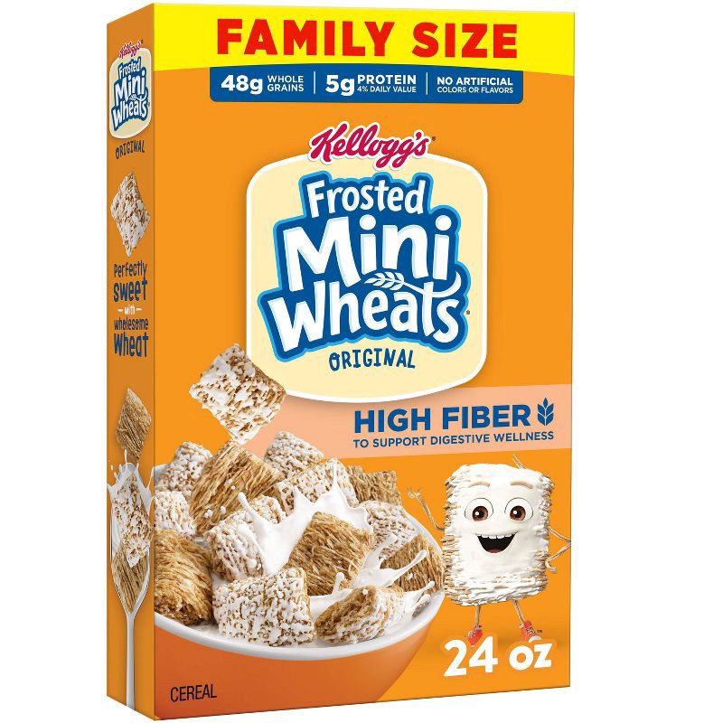 slide 1 of 14, Kellogg's Frosted Mini-Wheats Breakfast Cereal - 24oz: Low Fat, Whole Grain, 24 oz