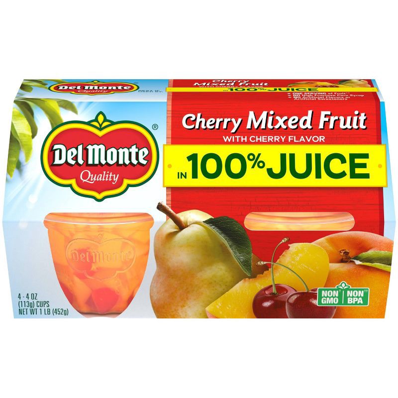 slide 1 of 4, Del Monte Cherry Mixed Fruit Cups - 4ct, 4 ct