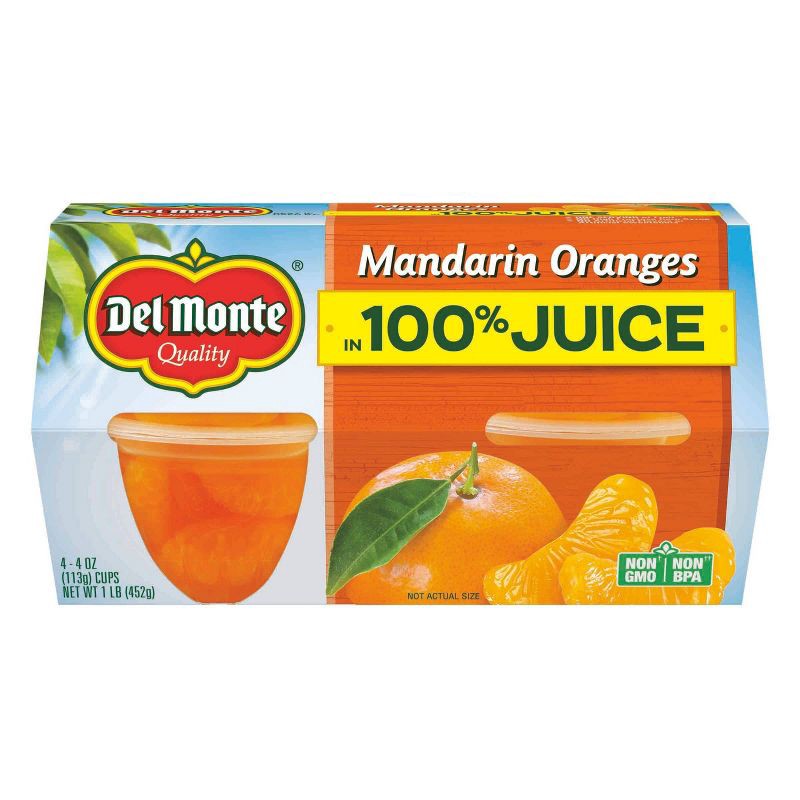 slide 1 of 3, Del Monte Mandarin Oranges In 100% Fruit Juice Fruit Cups - 4ct/16oz, 4 ct; 16 oz