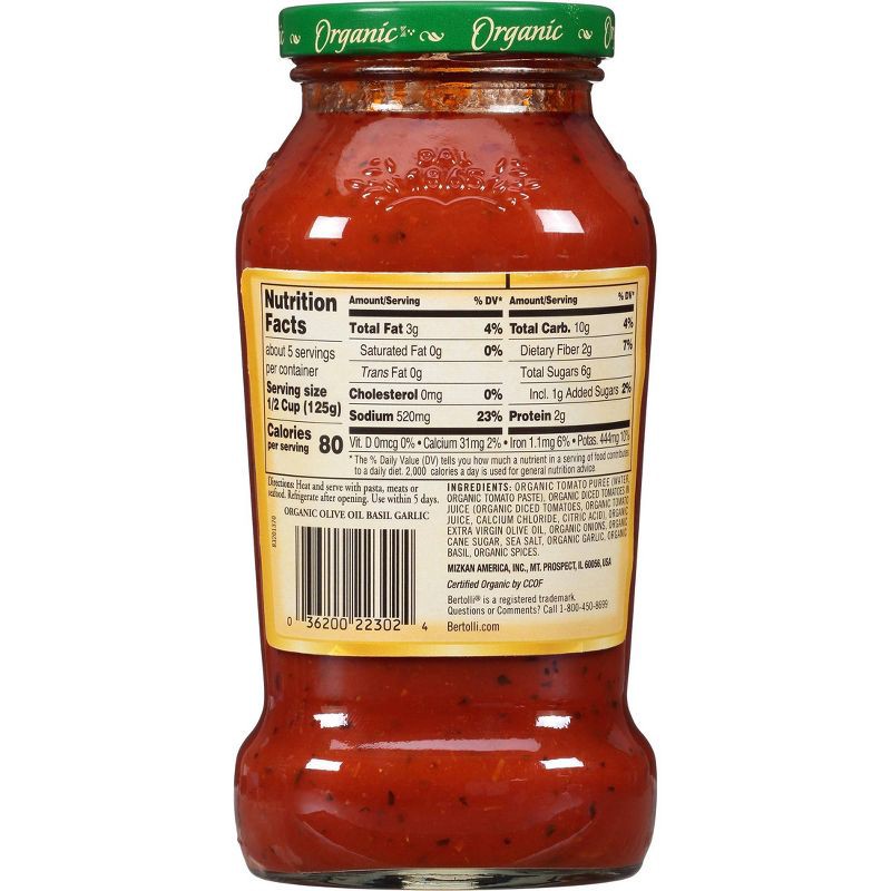 slide 8 of 8, Bertolli Organic Traditional Olive Oil, Basil & Garlic Pasta Sauce - 24oz, 24 oz