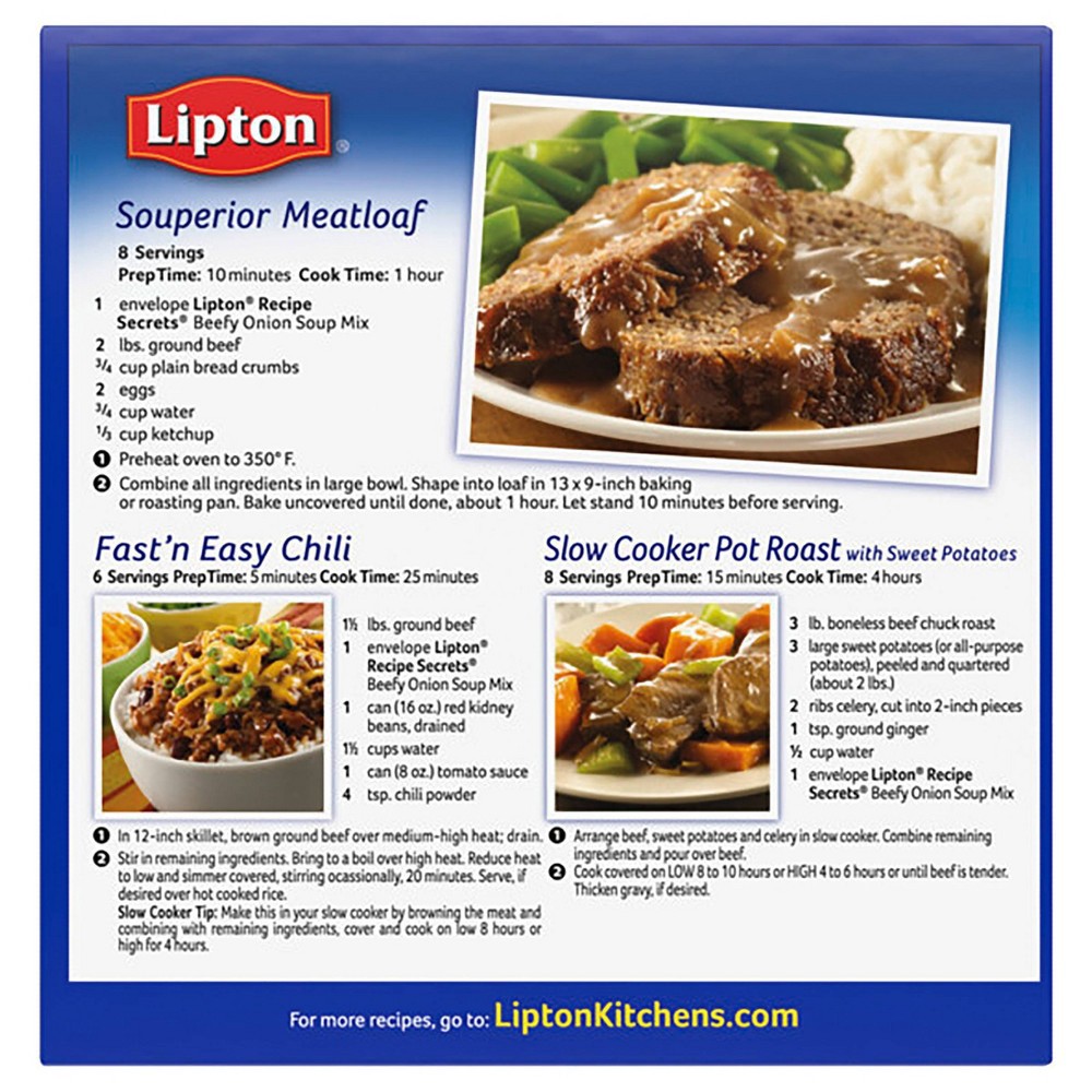 Lipton Recipe Secrets Beefy Onion Soup & Dip Mix - 2.2oz/2pk  Onion soup  mix recipe, Onion soup mix, Delicious chili recipe