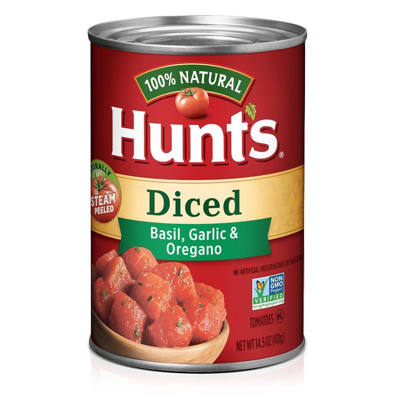 slide 1 of 5, Hunt's 100% Natural Basil, Garlic & Oregano Diced Tomatoes 14.5oz, 14.5 oz