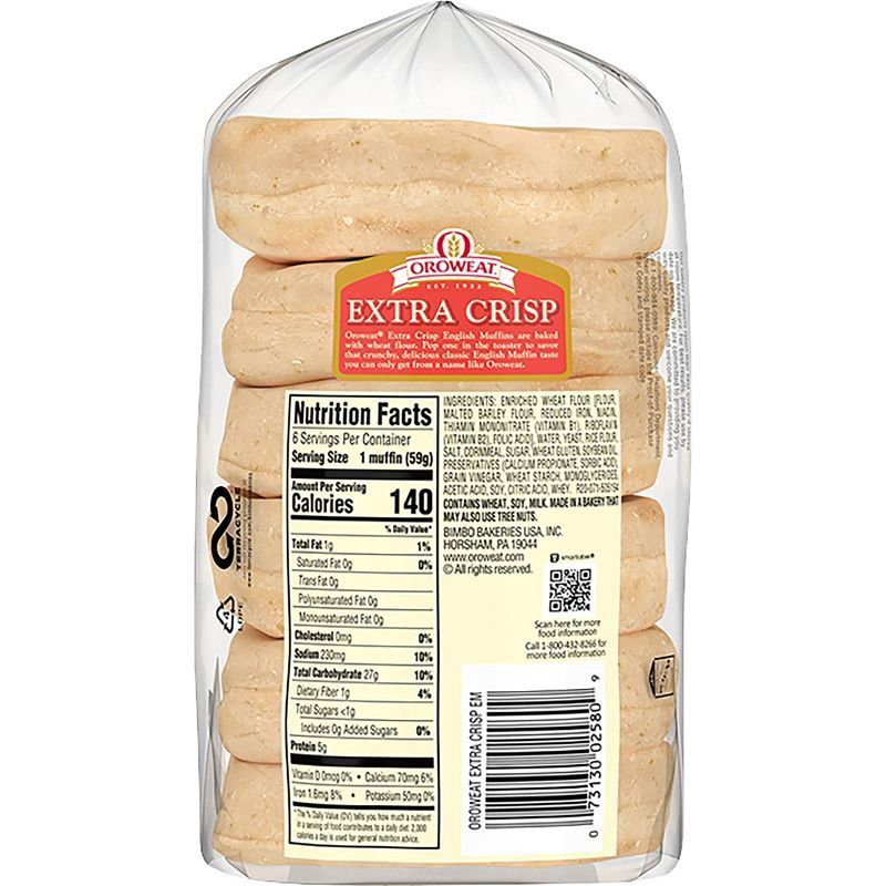 slide 10 of 10, Oroweat Extra Crisp English Muffin - 12.5oz/6ct, 12.5 oz, 6 ct