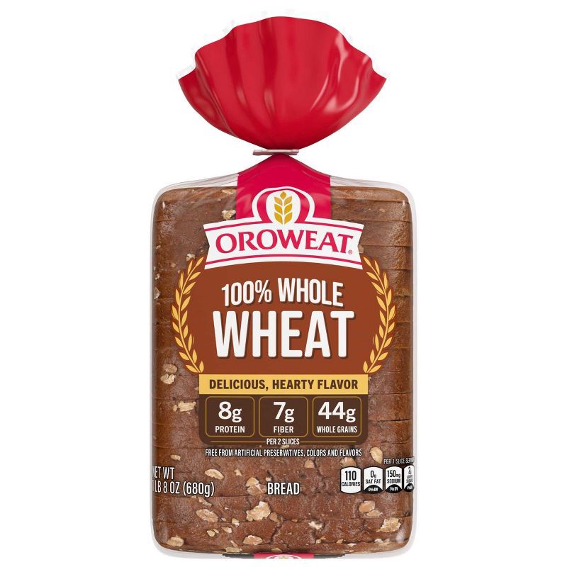 slide 1 of 8, Oroweat 100% Whole Wheat Bread - 24oz: Whole Grain, 24 oz