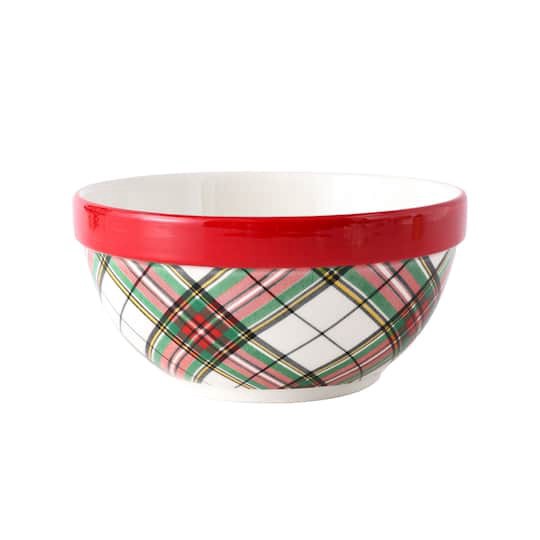 slide 1 of 4, 8" Green & Red Plaid Ceramic Bowl By Ashland, 8 in