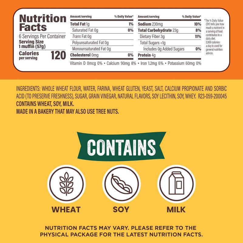 slide 4 of 8, Thomas' Whole Wheat English Muffins - 12oz/6ct, 6 ct; 12 oz