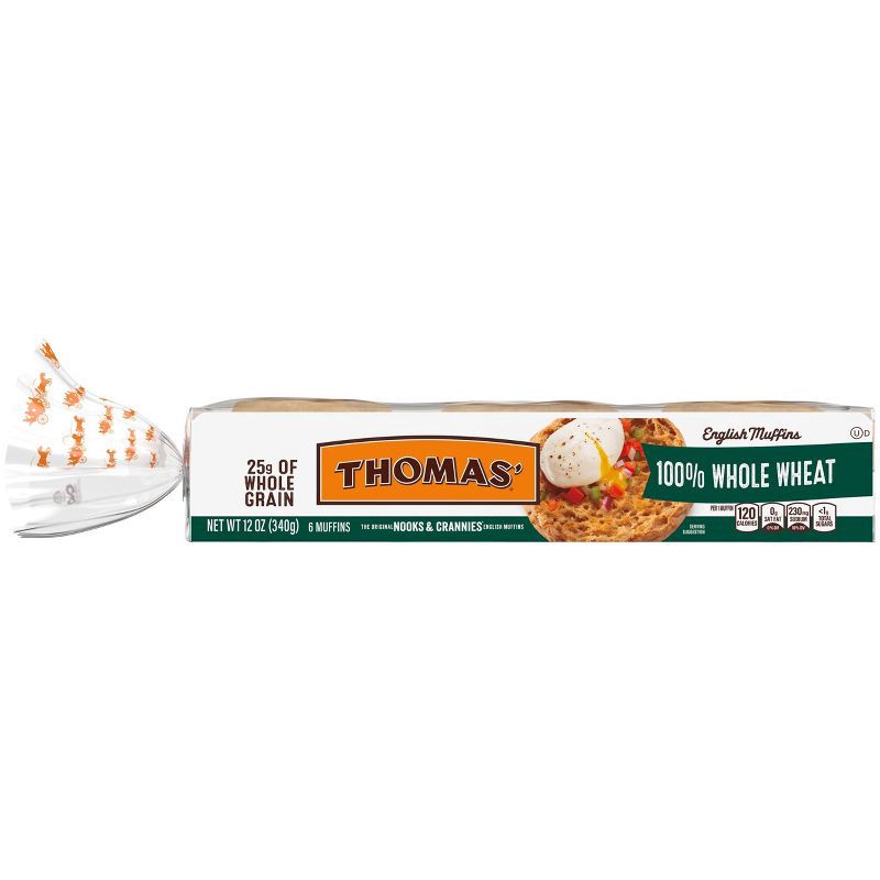 slide 7 of 8, Thomas' Whole Wheat English Muffins - 12oz/6ct, 6 ct; 12 oz