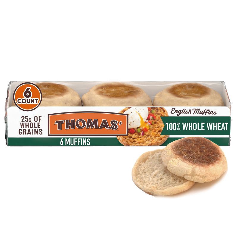 slide 1 of 8, Thomas' Whole Wheat English Muffins - 12oz/6ct, 6 ct; 12 oz