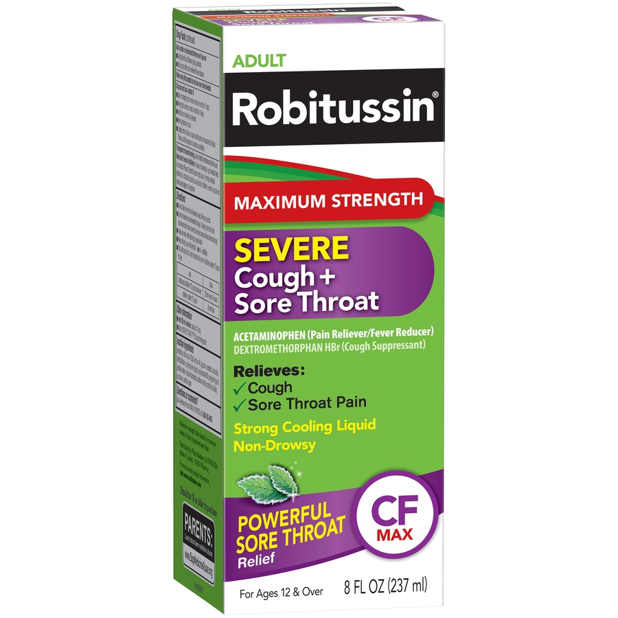 slide 3 of 6, Robitussin Severe Cough Plus Sore Throat Cf Max Medicine, 8 fl oz