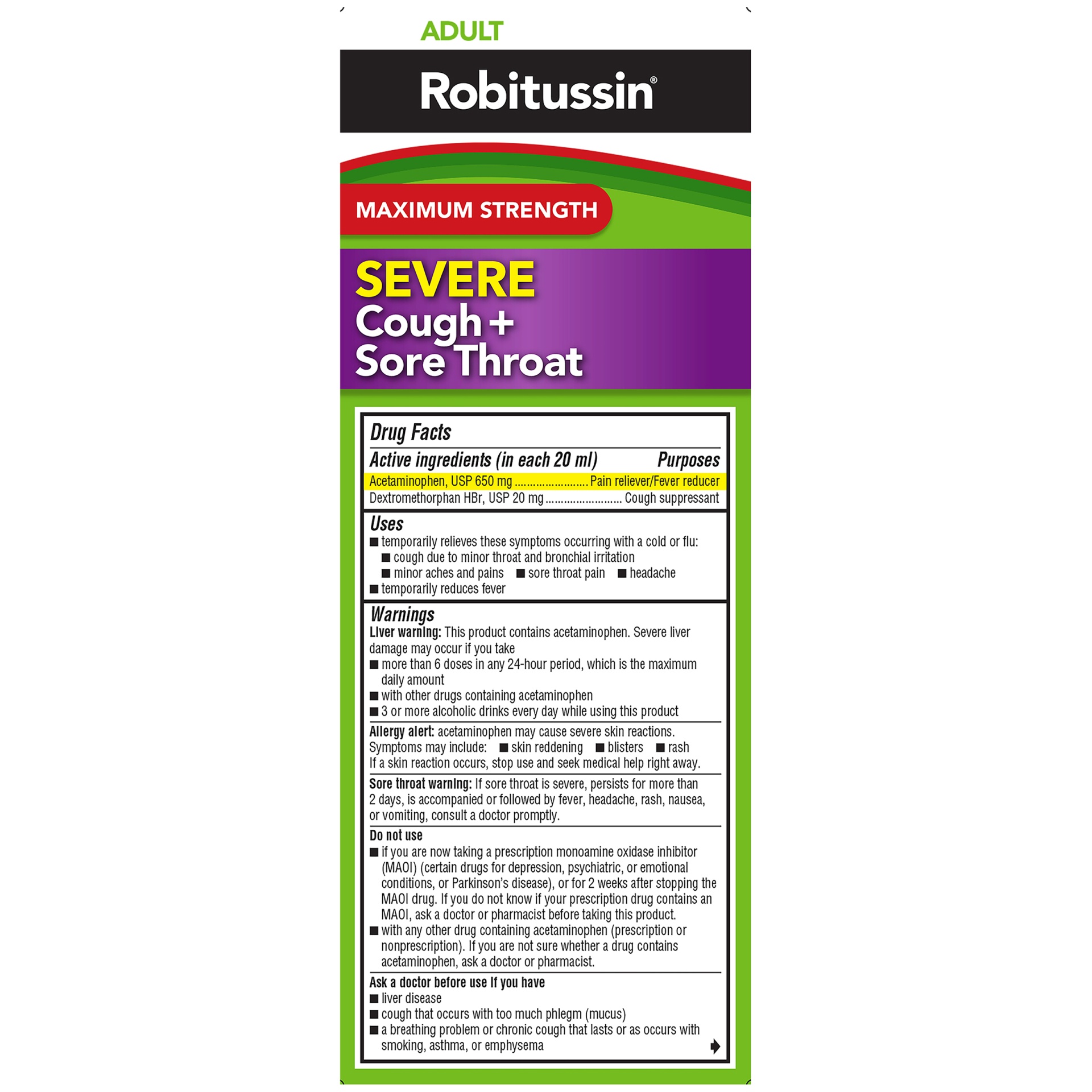 slide 2 of 6, Robitussin Severe Cough Plus Sore Throat Cf Max Medicine, 8 fl oz