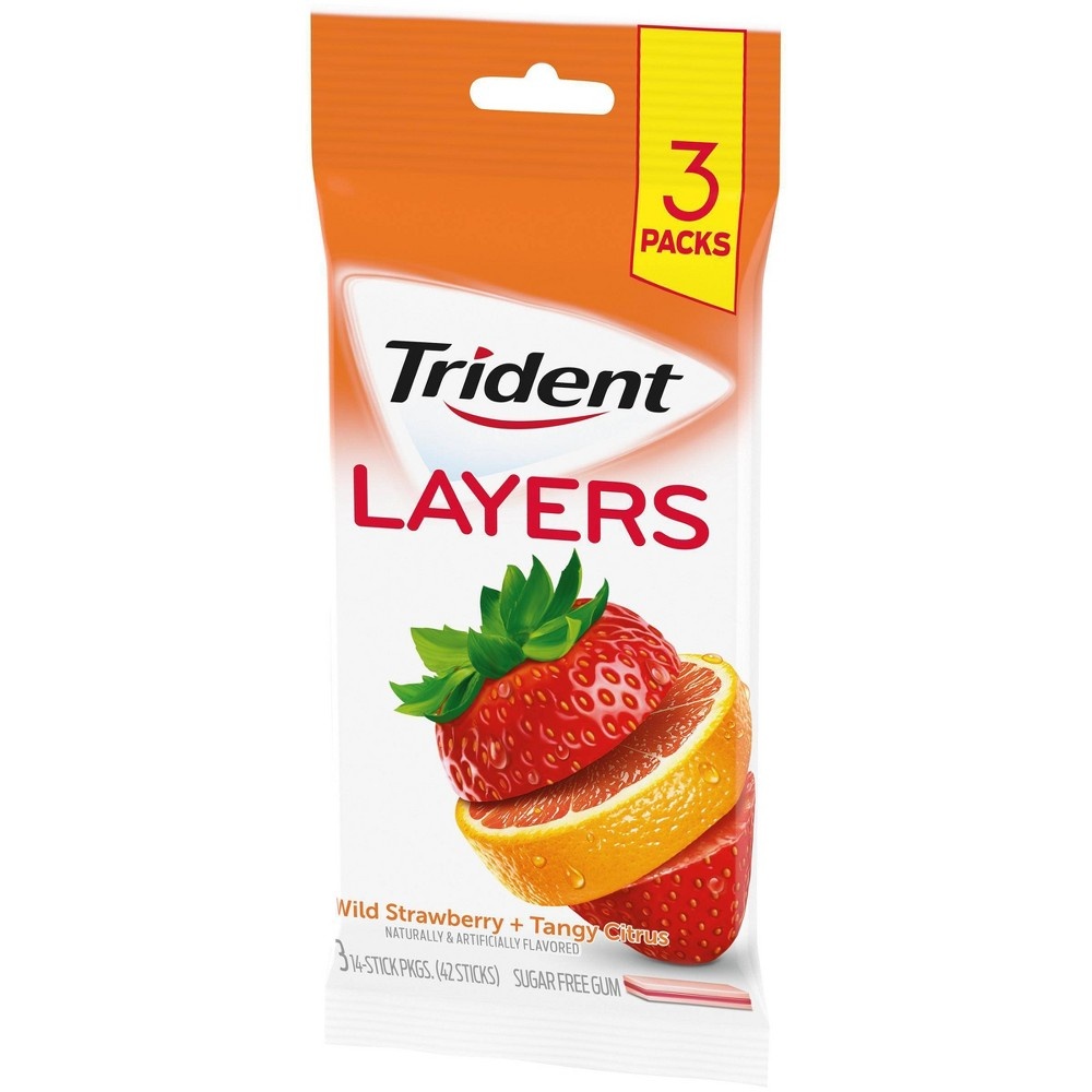 slide 4 of 11, Trident Layers Wild Strawberry & Tangy Citrus Sugar Free Gum, 3 ct, 42 ct