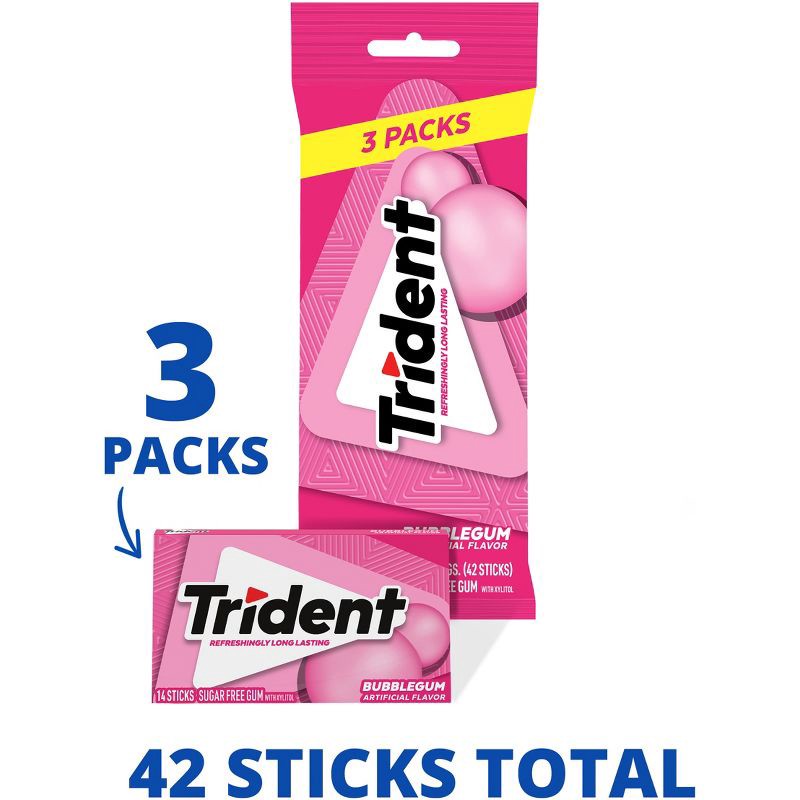 slide 2 of 10, Trident Bubblegum Sugar Free Gum - 3ct/2.86oz, 3 ct, 2.86 oz