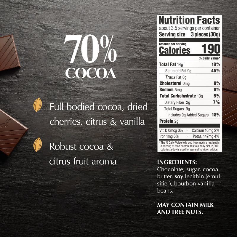 slide 5 of 11, Lindt Excellence 70% Cocoa Dark Chocolate Candy Bar - 3.5 oz., 3.5 oz