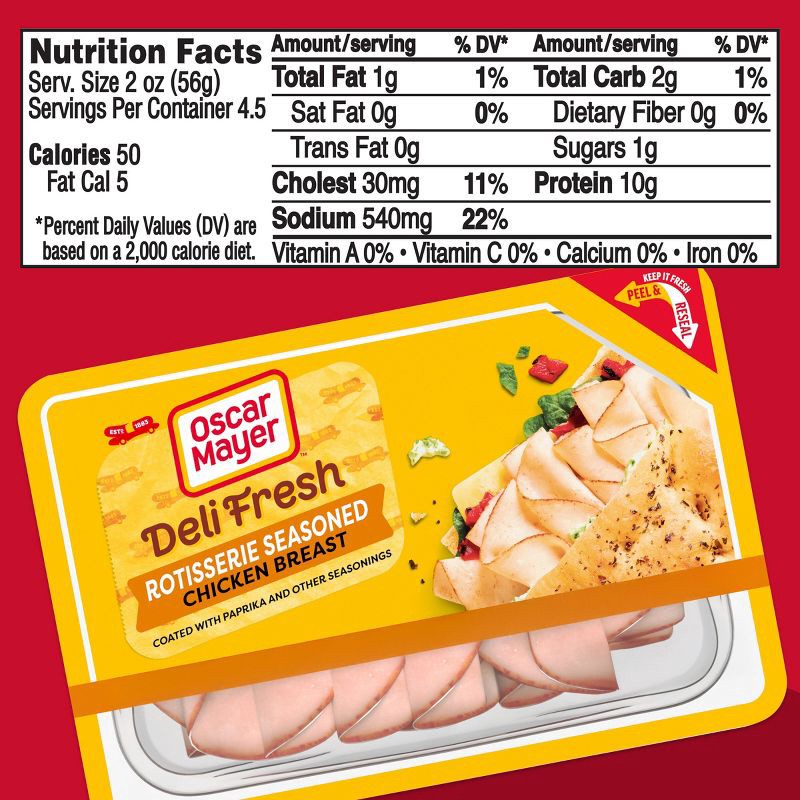 slide 2 of 13, Oscar Mayer Deli Fresh Rotisserie Seasoned Chicken Breast Sliced Lunch Meat - 9oz, 9 oz