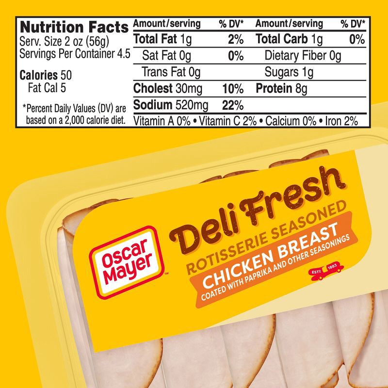 slide 7 of 9, Oscar Mayer Deli Fresh Rotisserie Seasoned Chicken Breast Sliced Lunch Meat - 9oz, 9 oz