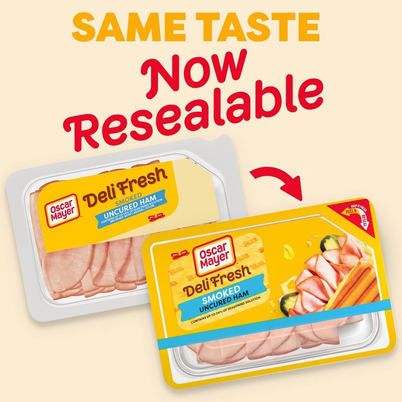 slide 3 of 9, Oscar Mayer Deli Fresh Smoked Uncured Ham Sliced Lunch Meat - 9oz, 9 oz