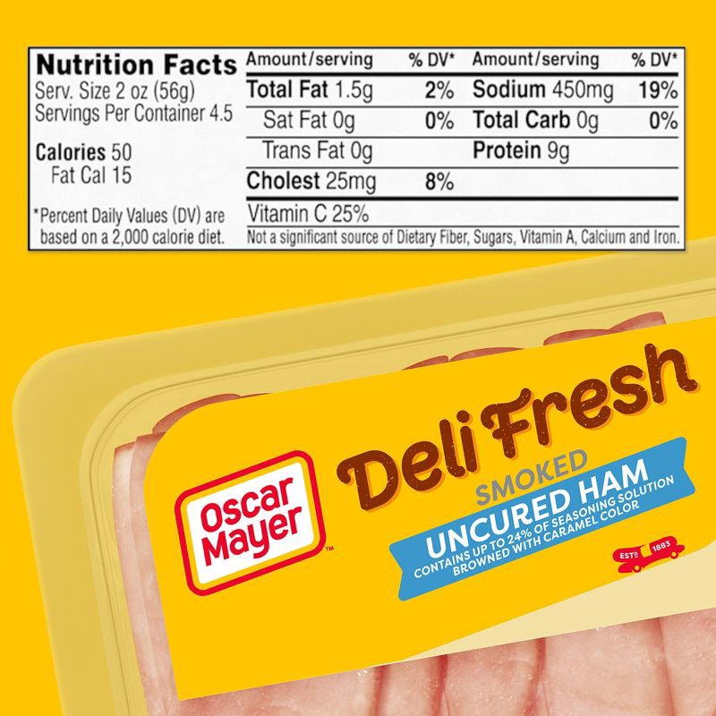 slide 7 of 9, Oscar Mayer Deli Fresh Smoked Uncured Ham Sliced Lunch Meat - 9oz, 9 oz