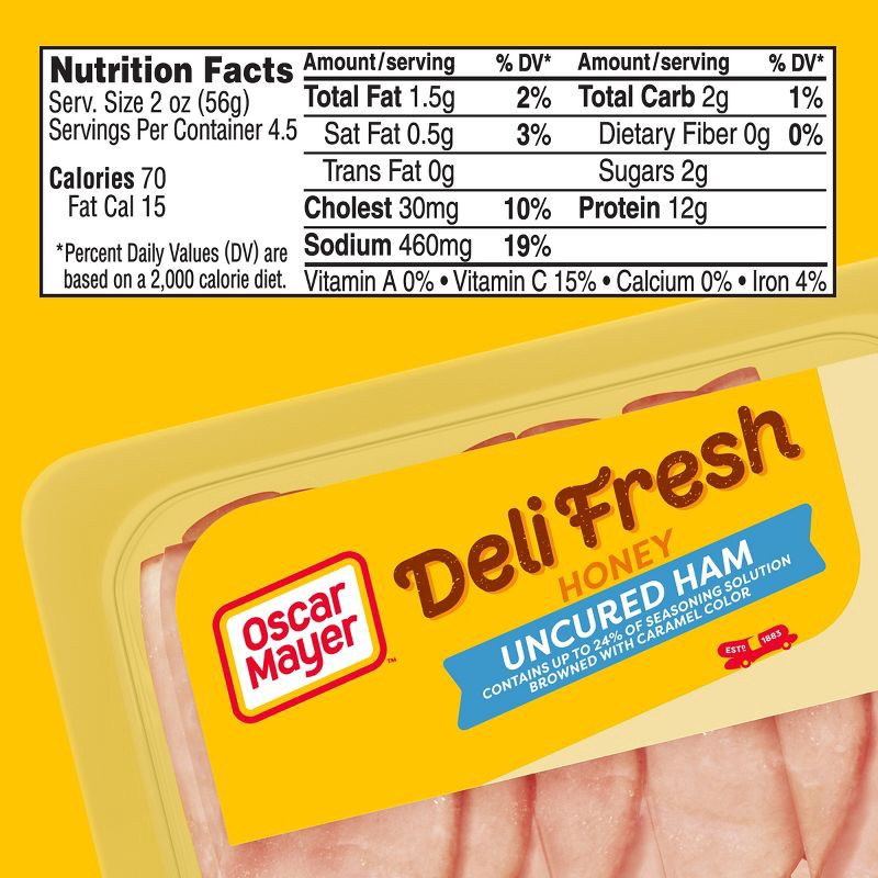 slide 7 of 9, Oscar Mayer Deli Fresh Honey Uncured Ham Sliced Lunch Meat - 9oz, 9 oz