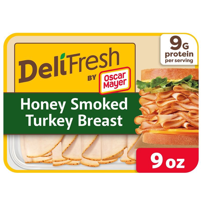 slide 1 of 9, Oscar Mayer Deli Honey Smoked Turkey Breast Sliced Lunch Meat - 9oz: Certified Gluten-Free, No Artificial Flavors, 9 oz