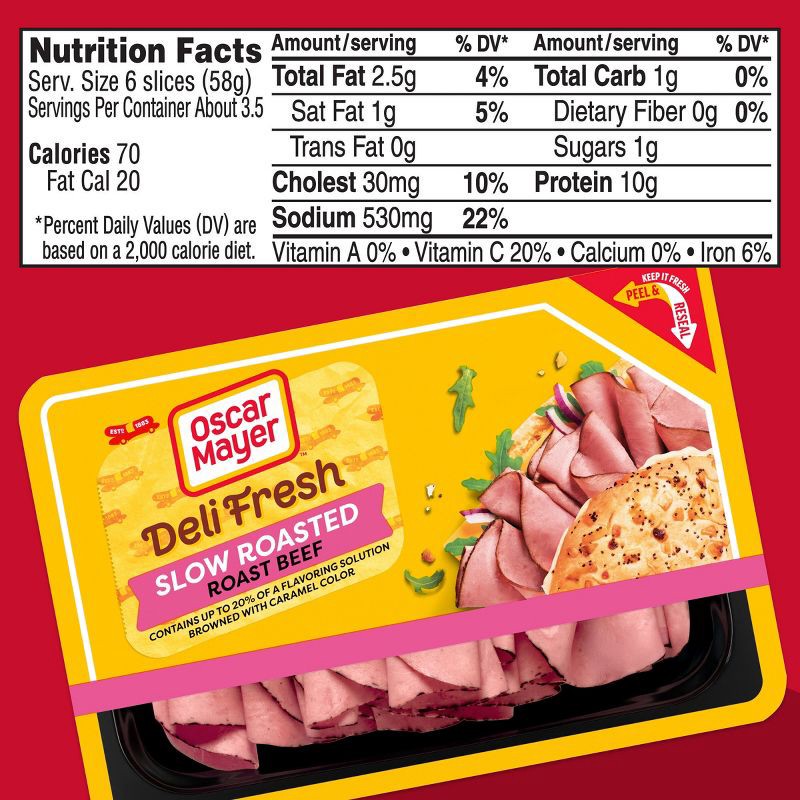 slide 2 of 9, Oscar Mayer Deli Fresh Slow Roasted Roast Beef Sliced Lunch Meat - 7oz, 7 oz
