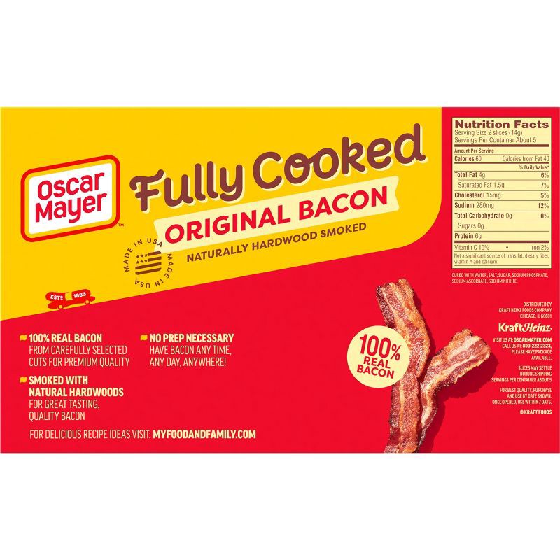 slide 2 of 14, Oscar Mayer Fully Cooked Bacon - 2.52oz, 2.52 oz
