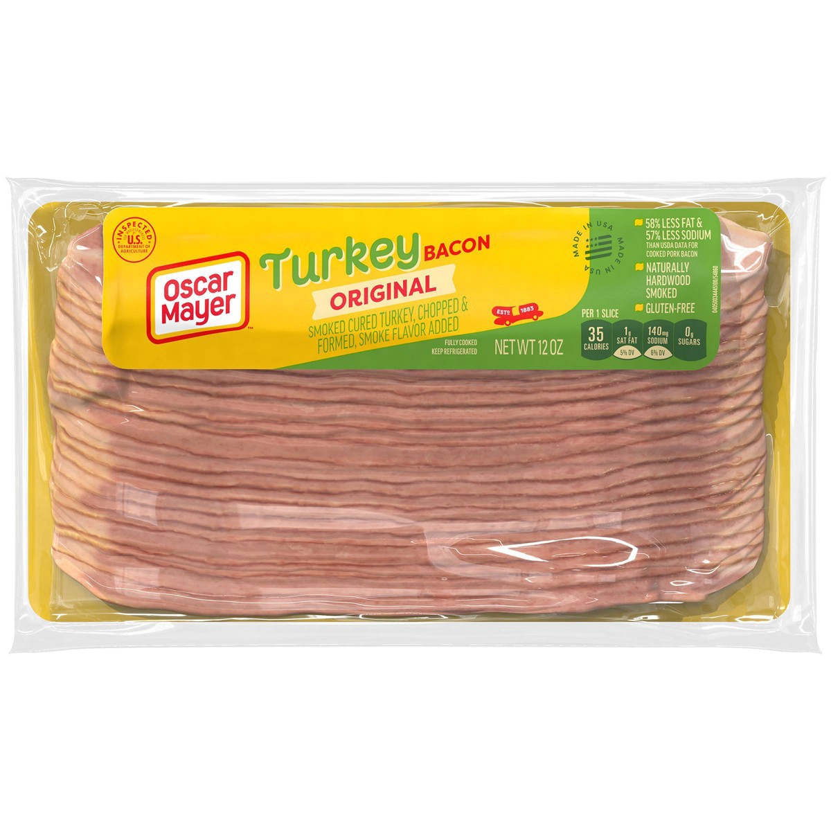 slide 9 of 20, Oscar Mayer Fully Cooked & Gluten Free Turkey Bacon with 58% Less Fat & 57% Less Sodium Pack, 21-23 slices, 12 oz