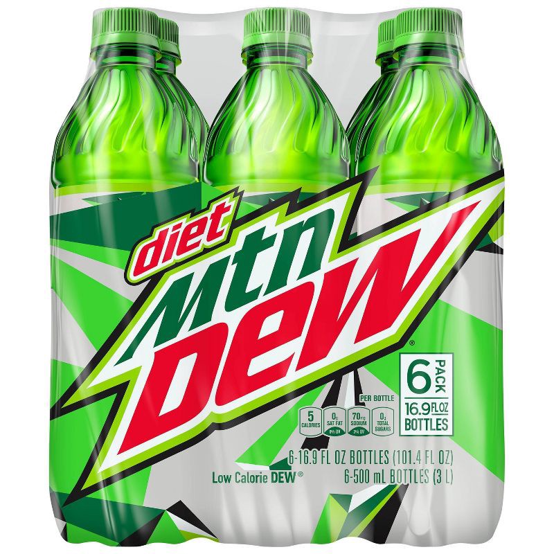 slide 1 of 5, Diet Mtn Dew Diet Mountain Dew Citrus Soda - 6pk/16.9 fl oz Bottles, 6 ct; 16.9 fl oz