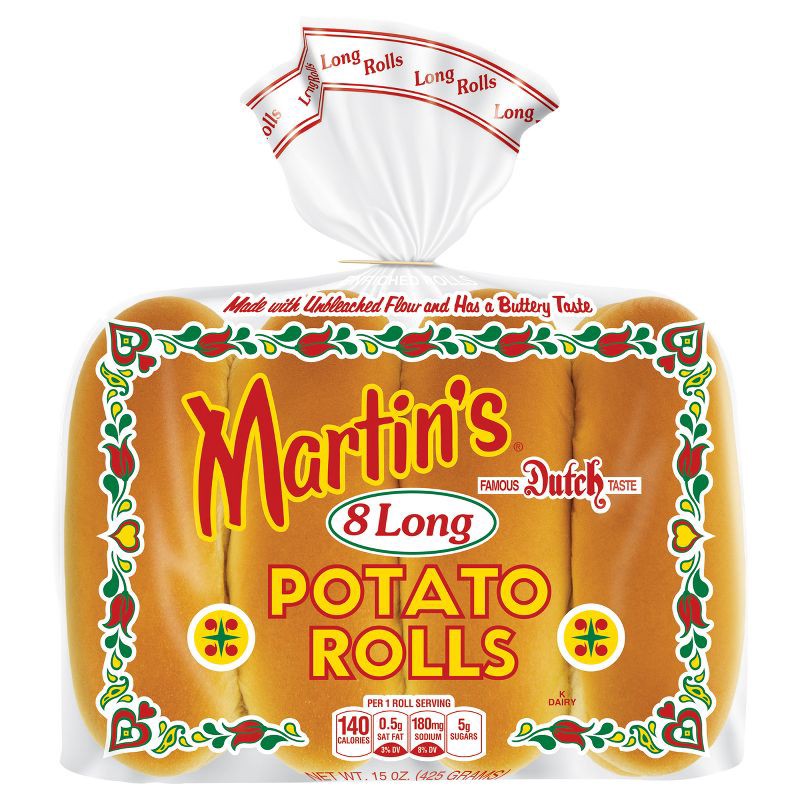 slide 1 of 10, Martin's Long Roll Potato Sandwich Rolls - 15oz/8ct, 8 ct; 15 oz