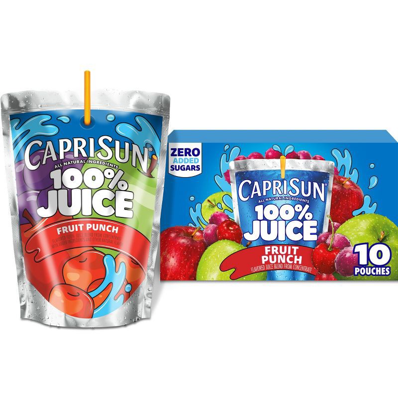 slide 1 of 12, Capri Sun 100% Fruit Punch Juice - 10pk/6 fl oz Pouches, 10 ct; 6 fl oz