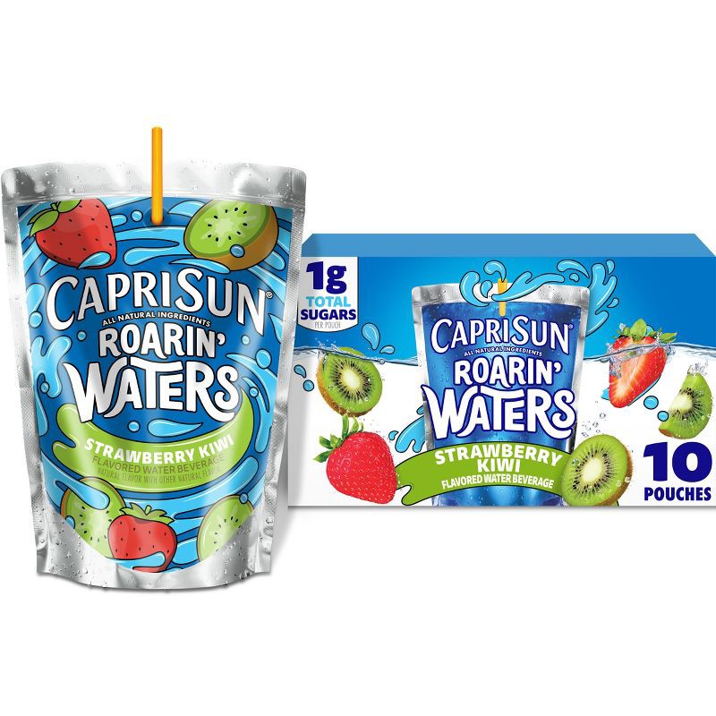 slide 1 of 13, Capri Sun Roarin' Waters Strawberry Kiwi Juice Drinks - 10pk/6 fl oz Pouches, 10 ct; 6 fl oz