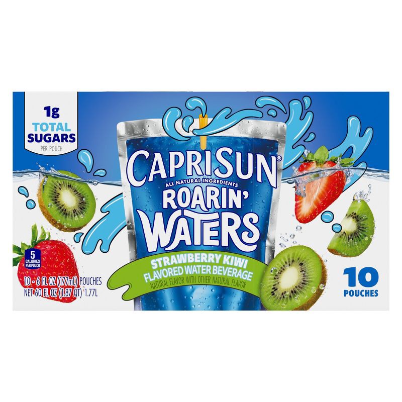 slide 9 of 13, Capri Sun Roarin' Waters Strawberry Kiwi Juice Drinks - 10pk/6 fl oz Pouches, 10 ct; 6 fl oz