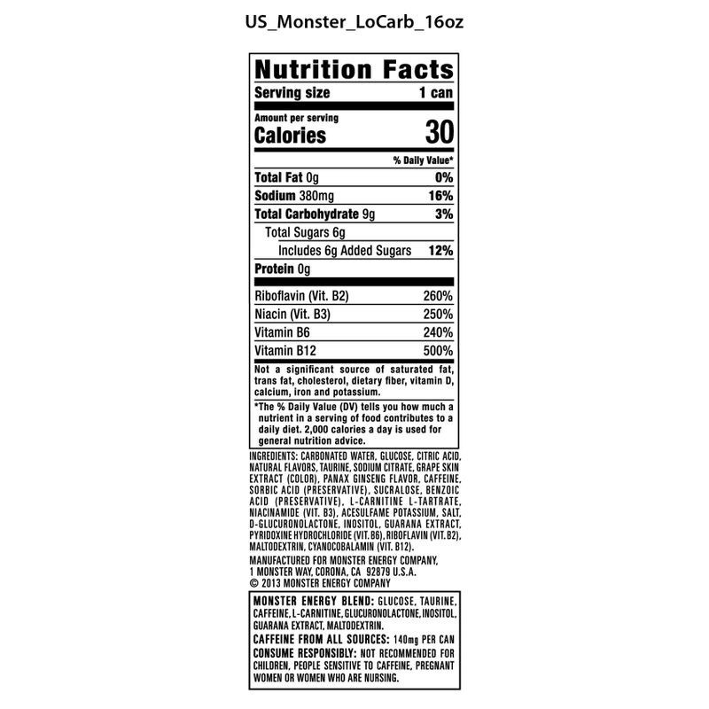 slide 4 of 4, Monster Energy, Lo-Carb - 16 fl oz Can, 16 fl oz