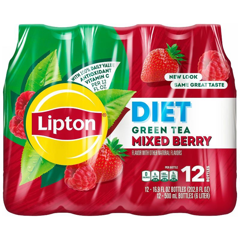 slide 1 of 4, Lipton RTD Lipton Diet Mixed Berry Green Tea - 12pk/16.9 fl oz Bottles, 12 ct; 16.9 fl oz