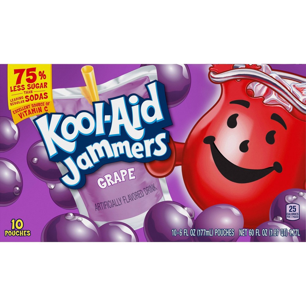 slide 5 of 12, Kool-Aid Jammers Grape Artificially Flavored Soft Drink, 10 ct; 6 fl oz