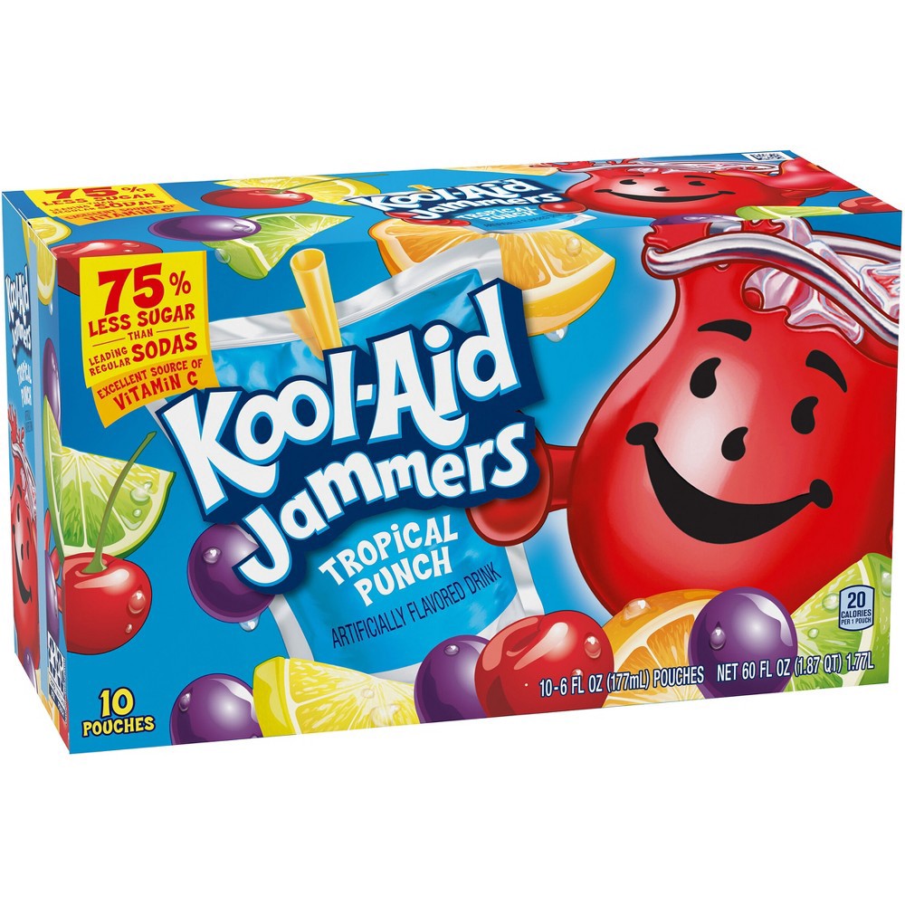 slide 5 of 16, Kool-Aid Jammers Tropical Punch Artificially Flavored Drink Pouches, 10 ct; 6 fl oz