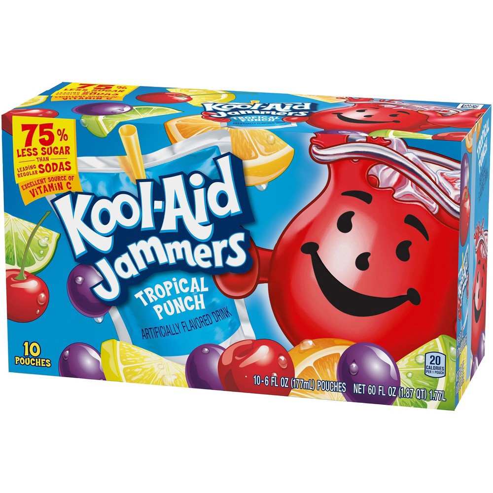slide 6 of 16, Kool-Aid Jammers Tropical Punch Artificially Flavored Drink Pouches, 10 ct; 6 fl oz
