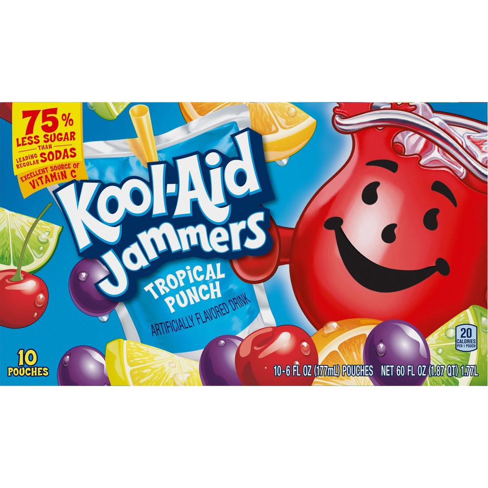 slide 14 of 16, Kool-Aid Jammers Tropical Punch Artificially Flavored Drink Pouches, 10 ct; 6 fl oz