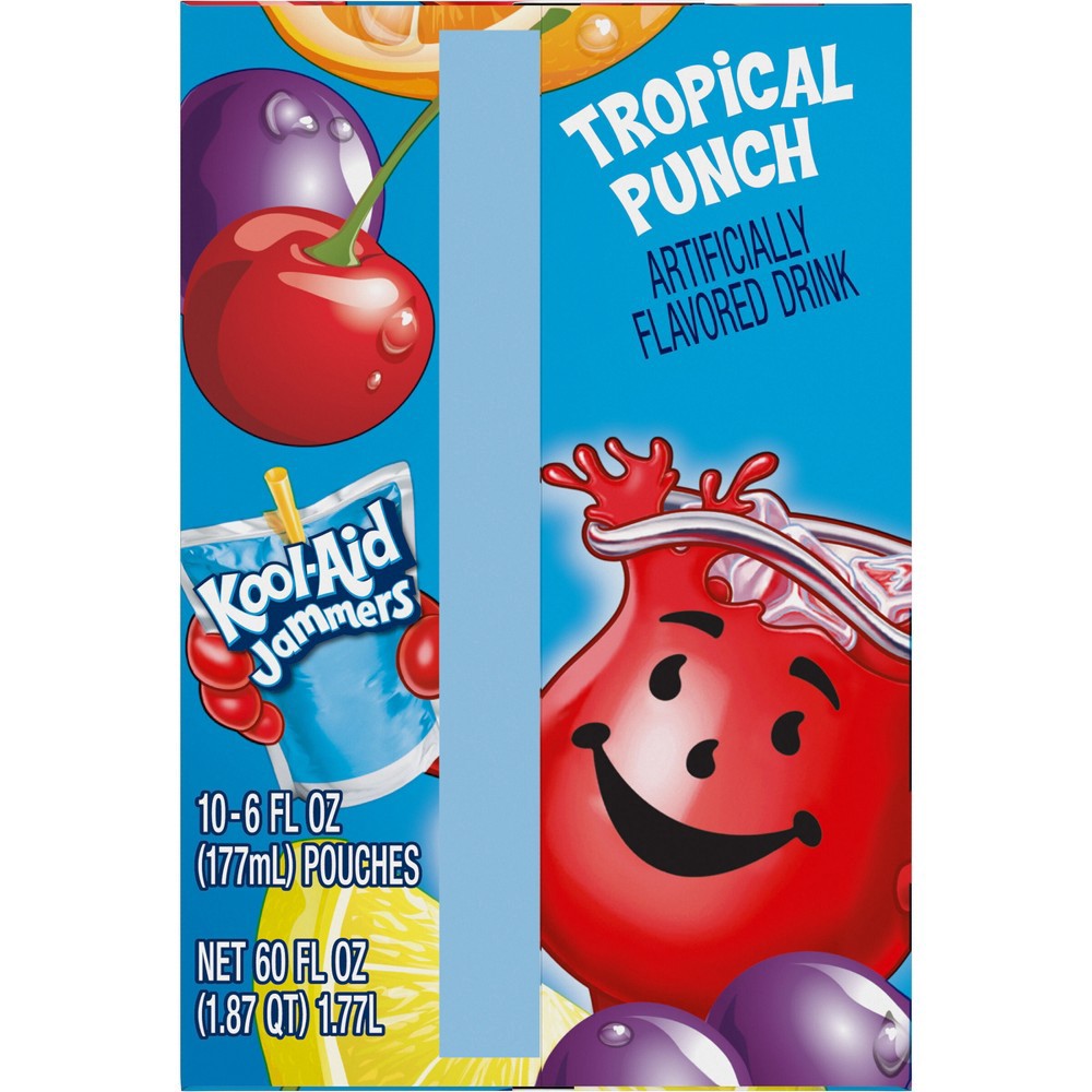 slide 7 of 16, Kool-Aid Jammers Tropical Punch Artificially Flavored Drink Pouches, 10 ct; 6 fl oz