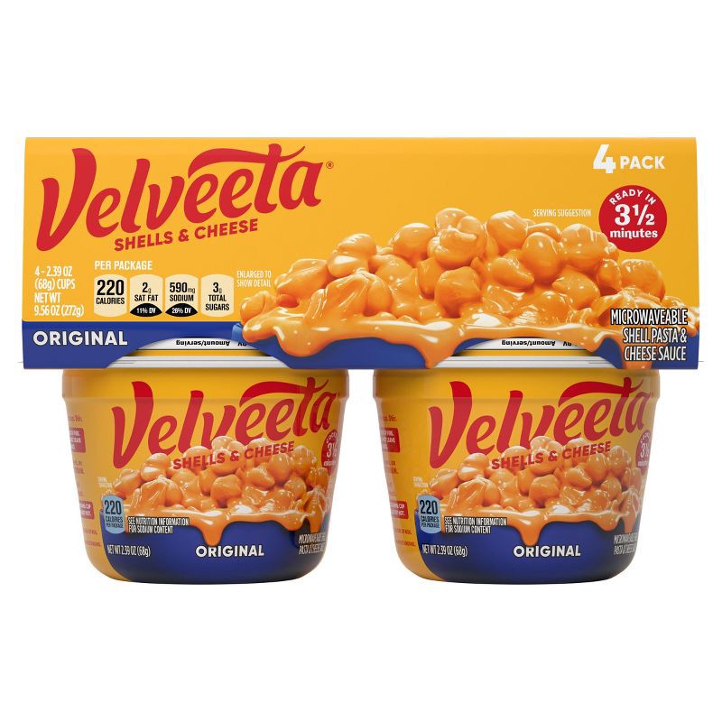 slide 10 of 10, Velveeta Shells & Cheese Original Mac and Cheese Cups Easy Microwavable Dinner - 9.56oz/4ct, 9.56 oz, 4 ct