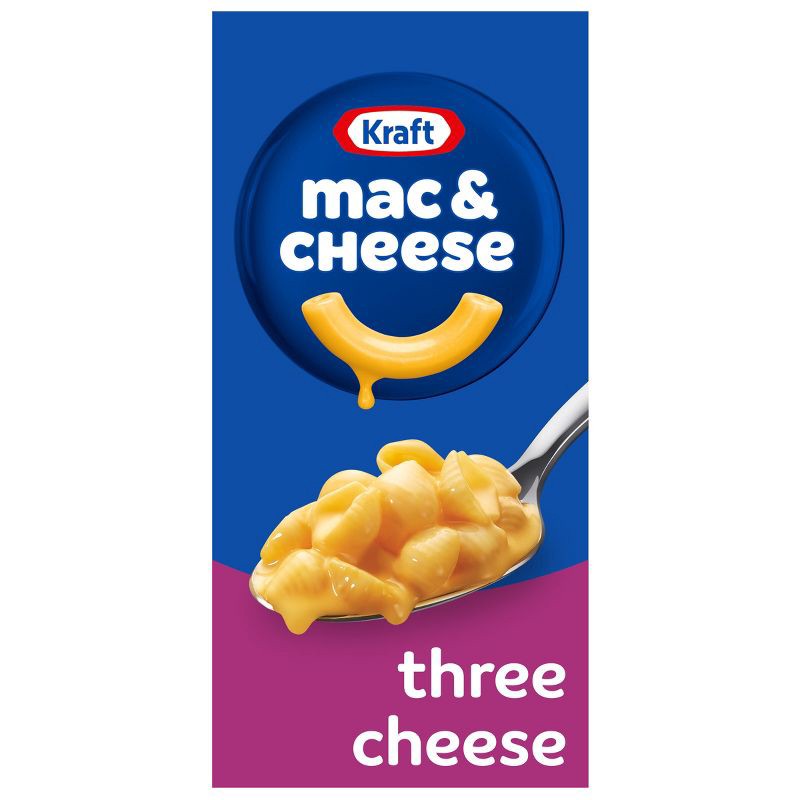 slide 1 of 9, Kraft Three Cheese Mac and Cheese Dinner with Mini-Shell Pasta - 7.25oz, 7.25 oz