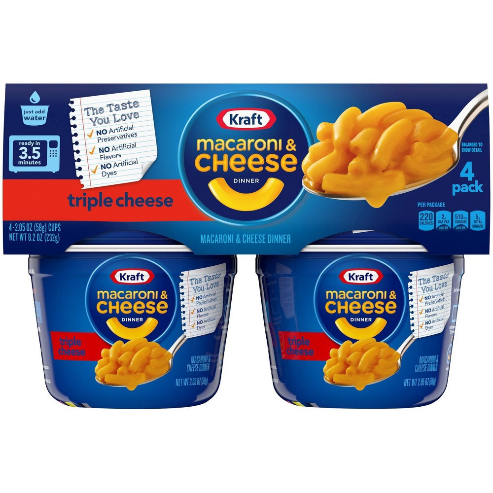 slide 11 of 11, Kraft Triple Cheese Macaroni & Cheese Easy Microwavable Dinner Pack Cups, 4 ct; 2.05 oz
