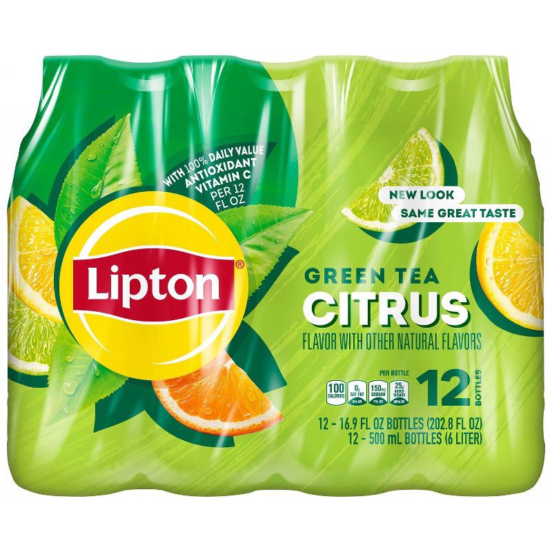 slide 1 of 3, Lipton RTD Lipton Citrus Iced Green Tea - 12pk/16.9 fl oz Bottles, 12 ct; 16.9 fl oz