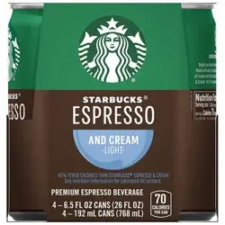 Starbucks Doubleshot Espresso Light Premium Coffee Drink - 4pk/6.5 fl oz Cans