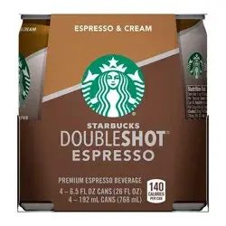 Starbucks RTD Starbucks Double Shot Espresso And Cream Coffee Drink - 4pk/6.5 fl oz Cans