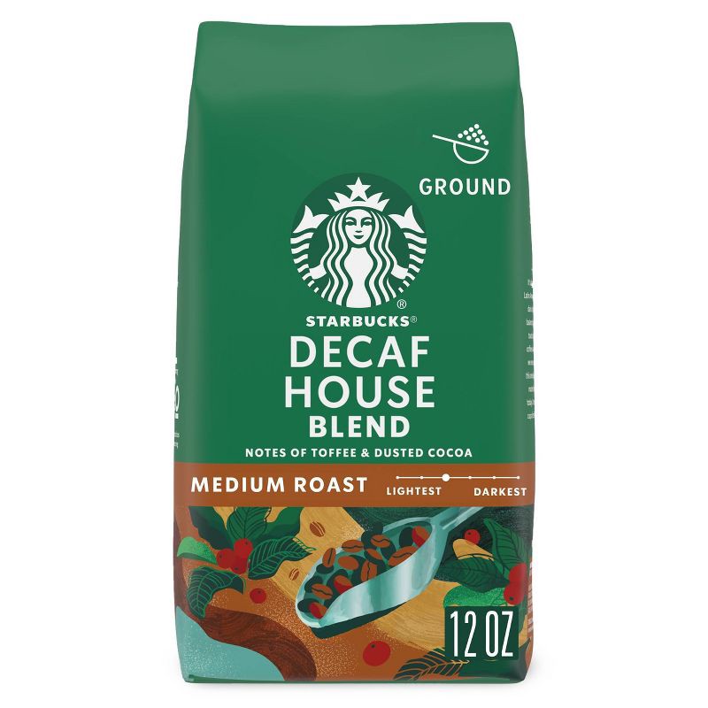 slide 1 of 6, Starbucks Medium Roast Decaf Ground Coffee — House Blend — 100% Arabica — 1 bag (12 oz.), 12 oz